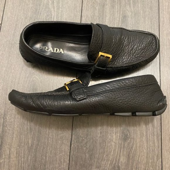 Prada Men's Black Textured Leather Driving Loafers Size 11.5 - Picture 7 of 14